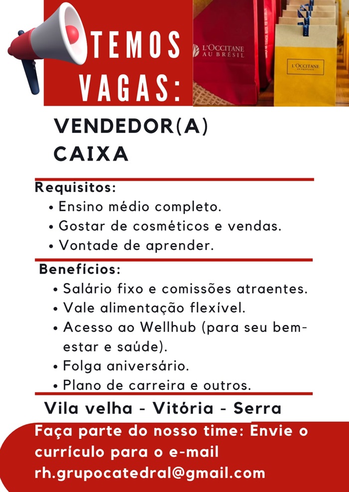 Vagas para Vendedor(a) de Cosméticos e Caixa