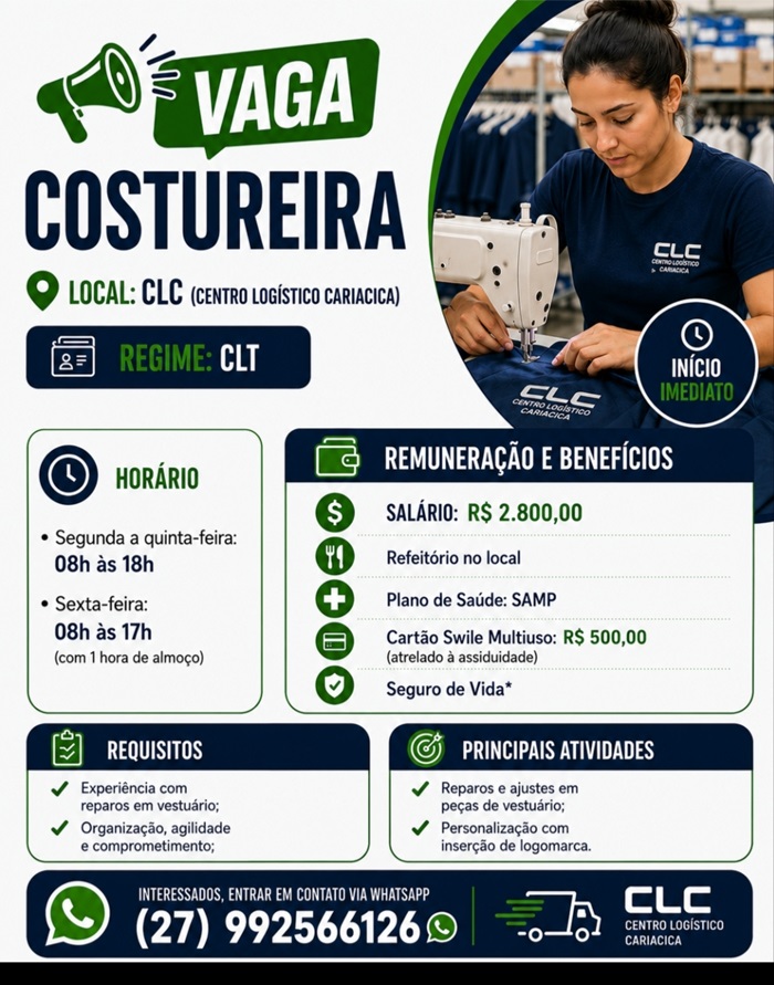 Vaga para Costureira