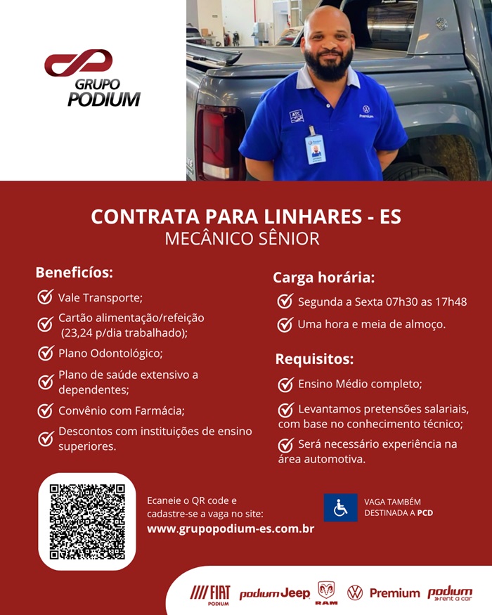 GRUPO PODIUM CONTRATA MECÂNICO SÊNIOR