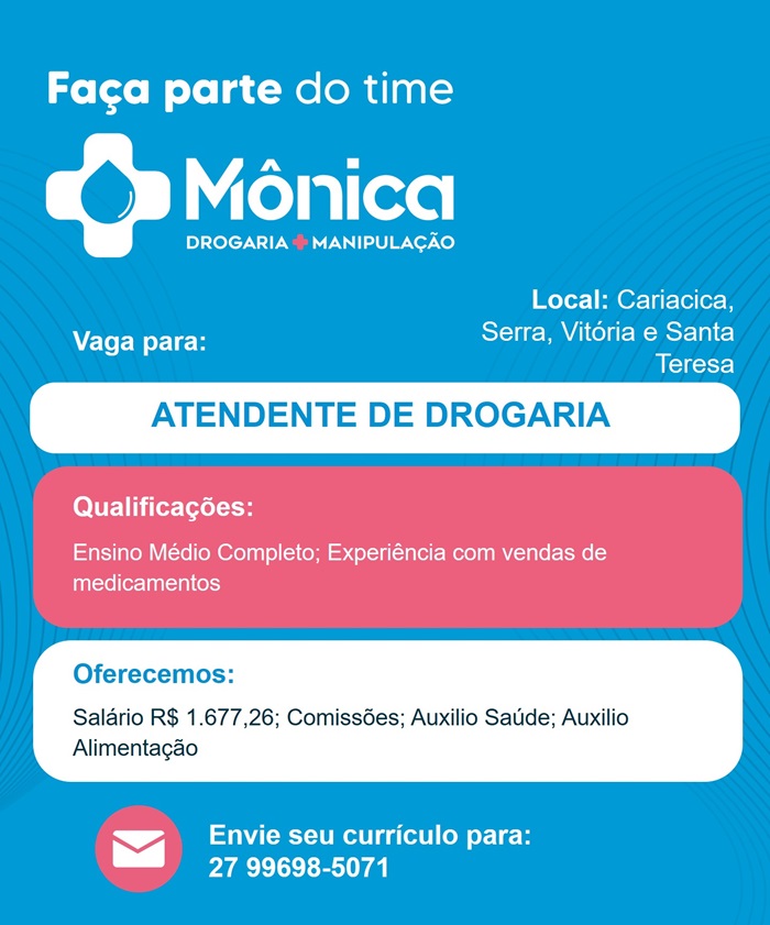 VAGA PARA ATENDENTE DE DROGARIA