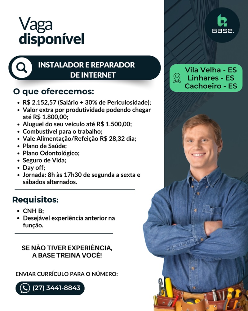 VAGAS PARA INSTALADOR DE INTERNET