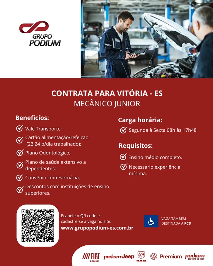 GRUPO PODIUM CONTRATA MECÂNICO JÚNIOR (VITÓRIA/ES)