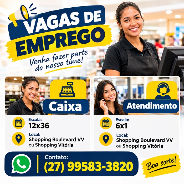 VAGAS PARA CAIXA E ATENDIMENTO