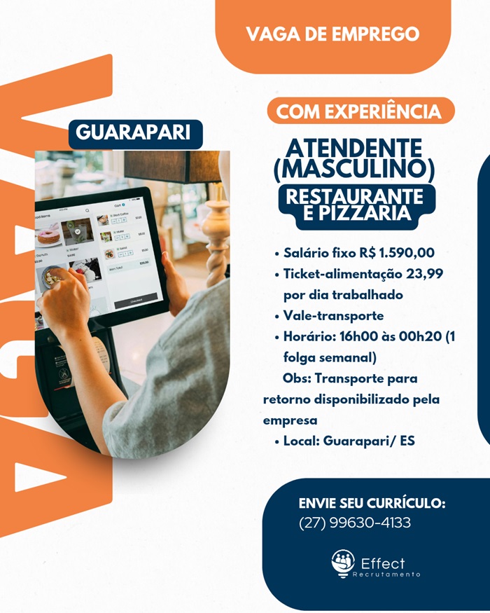 VAGA PARA ATENDENTE MASCULINO