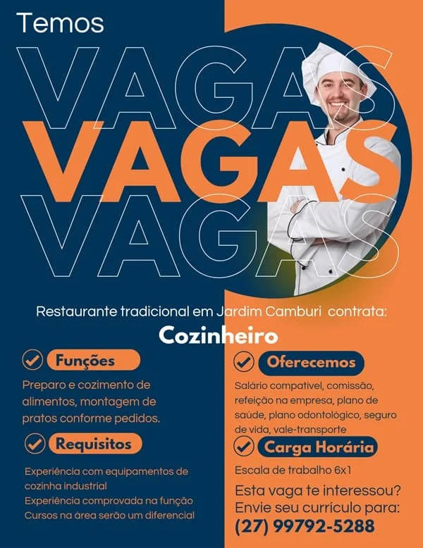 VAGA DE COZINHEIRO(A)