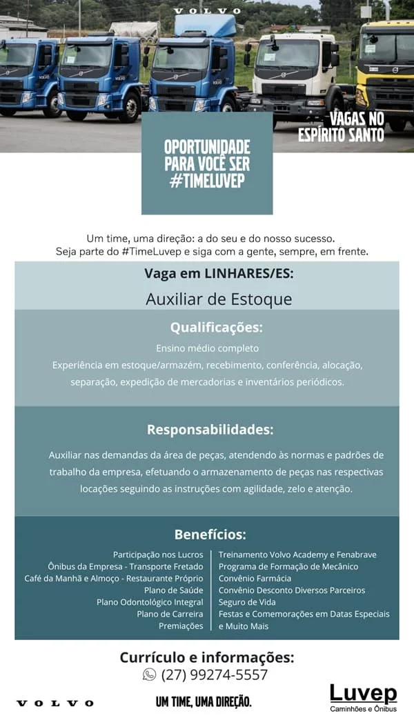 Luvep contrata Auxiliar de Estoque