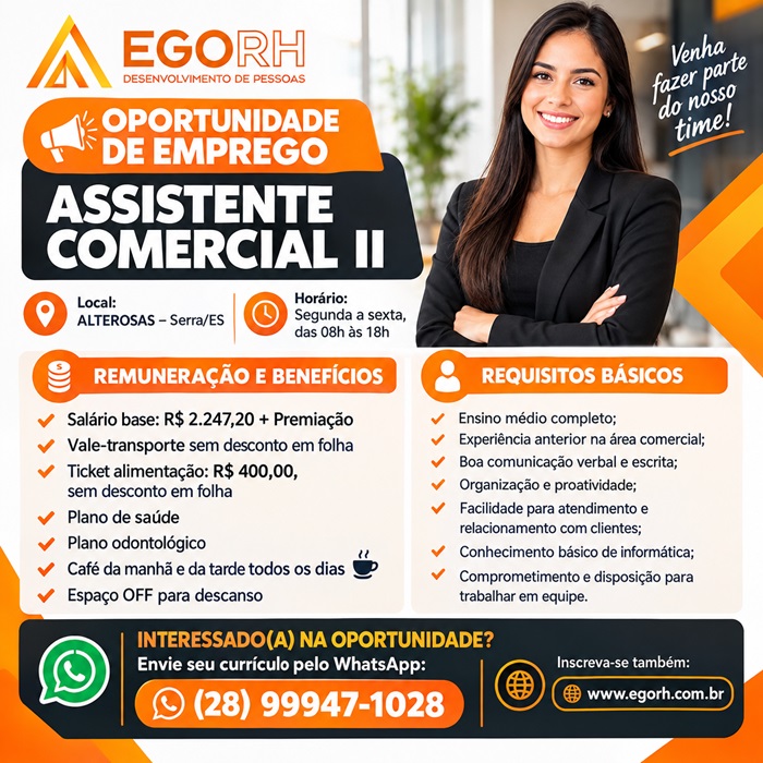 VAGA PARA ASSISTENTE COMERCIAL ll