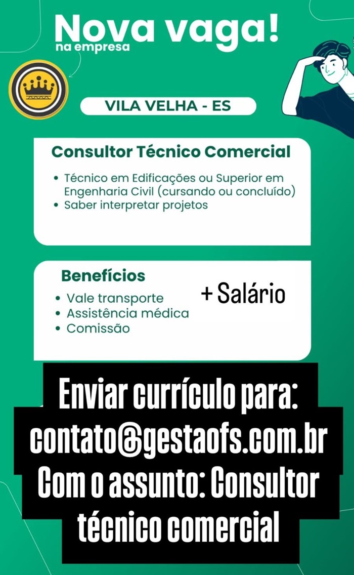 Vaga para Consultor Técnico Comercial