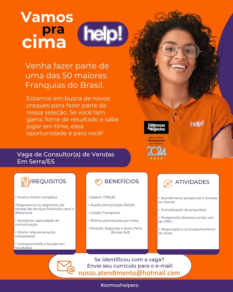 Help contrata Consultor(a) de Vendas