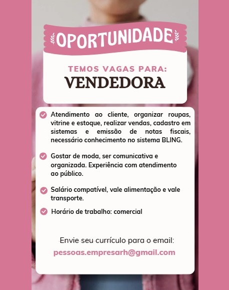VAGAS PARA VENDEDORA
