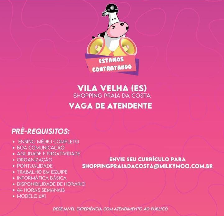 Milky Moo contrata Atendente