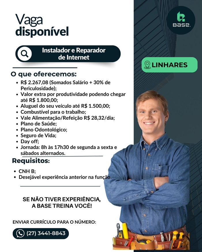 VAGA DE INSTALADOR E REPARADOR DE INTERNET