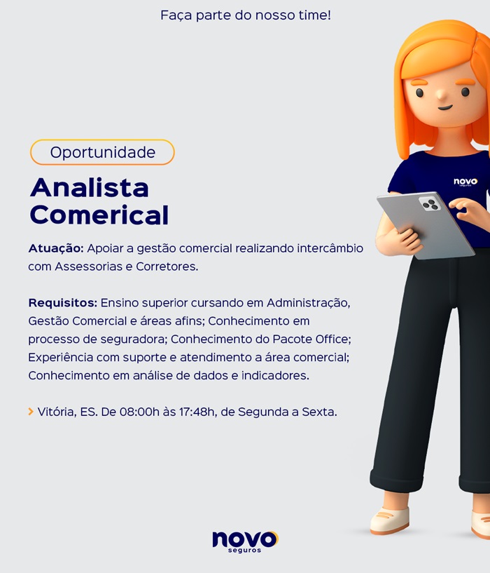 Novo Seguros contrata Analista Comercial