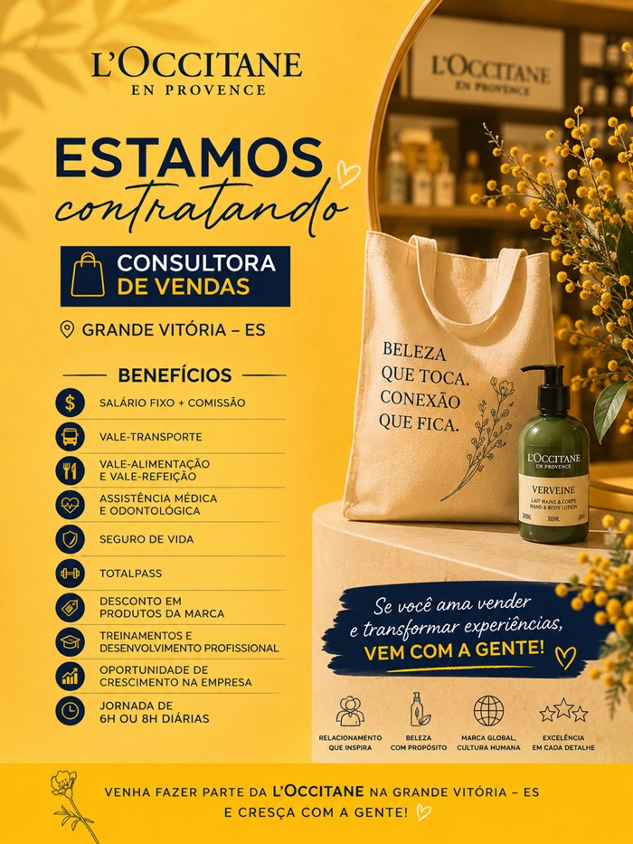 Vaga de Consultora de Vendas | L’Occitane | Grande Vitória – ES