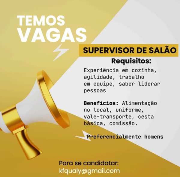 VAGA DE SUPERVISOR DE SALÃO