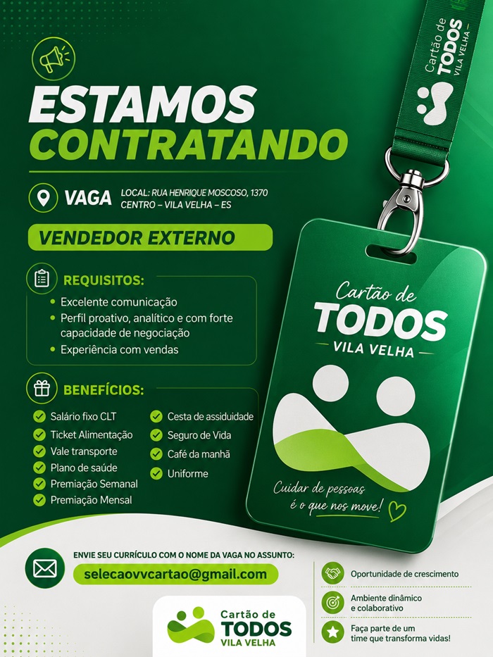 Vaga para Vendedor Externo (Cartão de Todos Vila Velha)