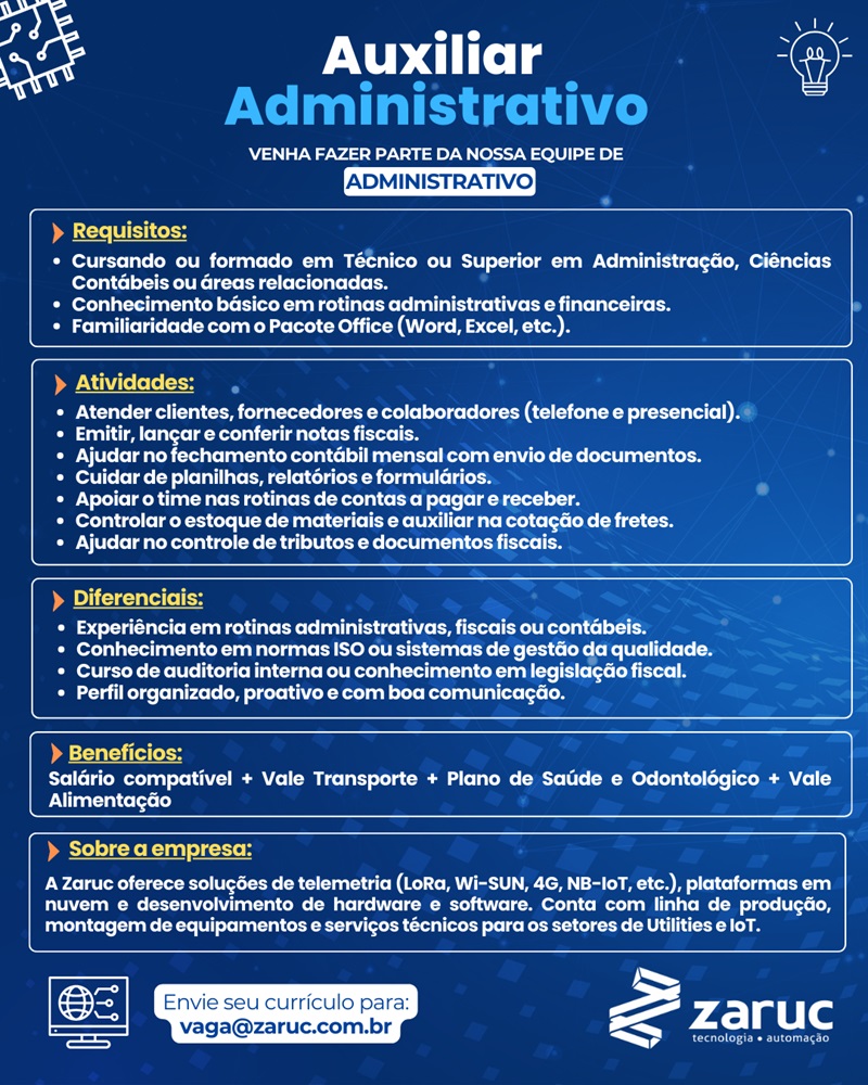 Zaruc contrata Auxiliar Administrativo