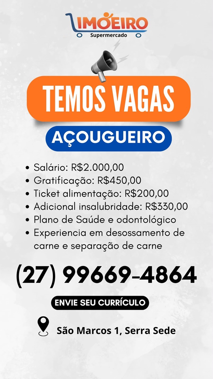 LIMOEIRO SUPERMERCADO CONTRATA AÇOUGUEIRO