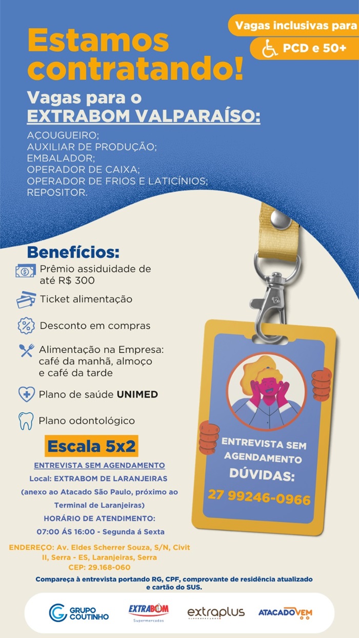 Vagas para o EXTRABOM VALPARAÍSO | Vagas inclusivas para PCD e 50+
