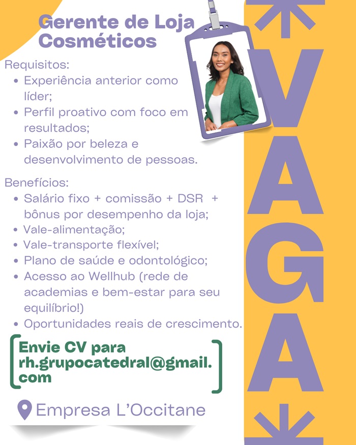 Vaga para Gerente de Loja – Cosméticos