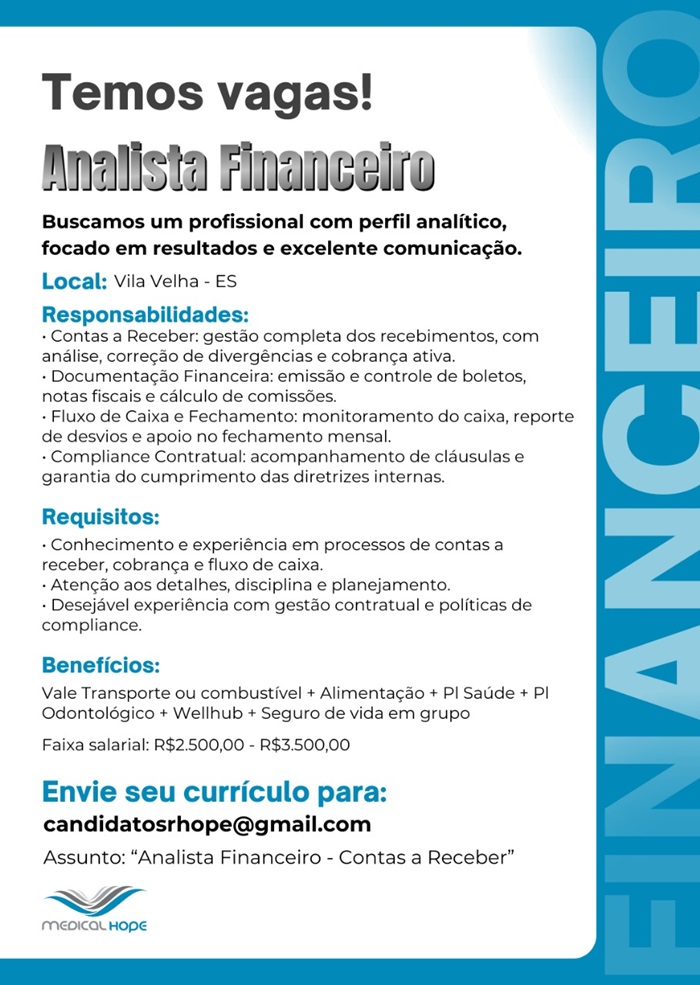 Medical Hope contrata Analista Financeiro 