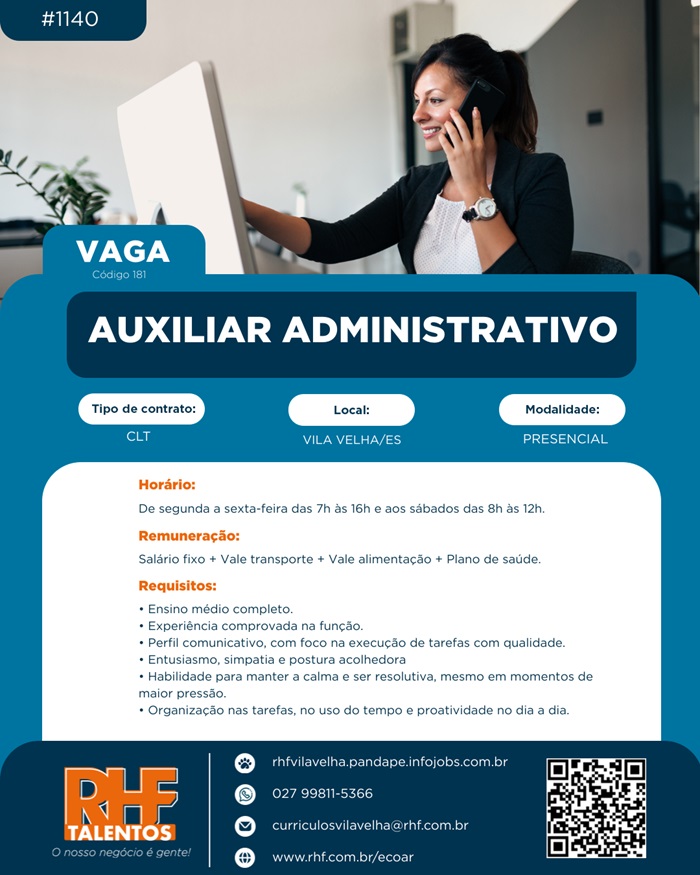 Vaga para Auxiliar Administrativo