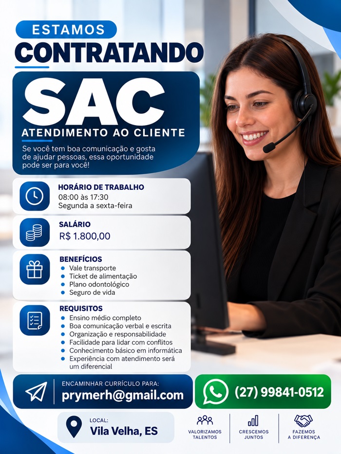 VAGA PARA SAC (ATENDIMENTO AO CLIENTE)