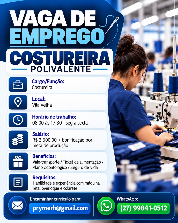 02 VAGAS - COSTUREIRA POLIVALENTE