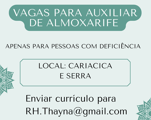 Vagas para Auxiliar de almoxarife PCD