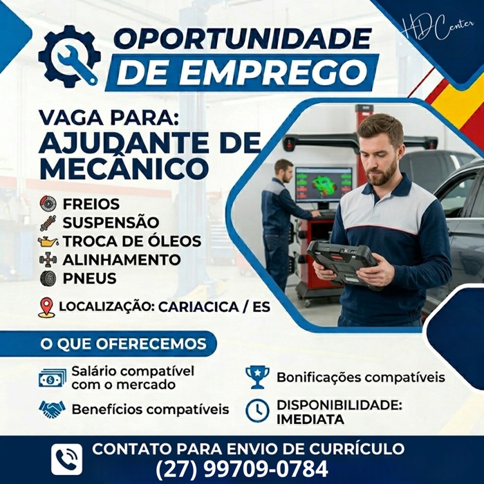 Vaga para Ajudante de Mecânico em Cariacica