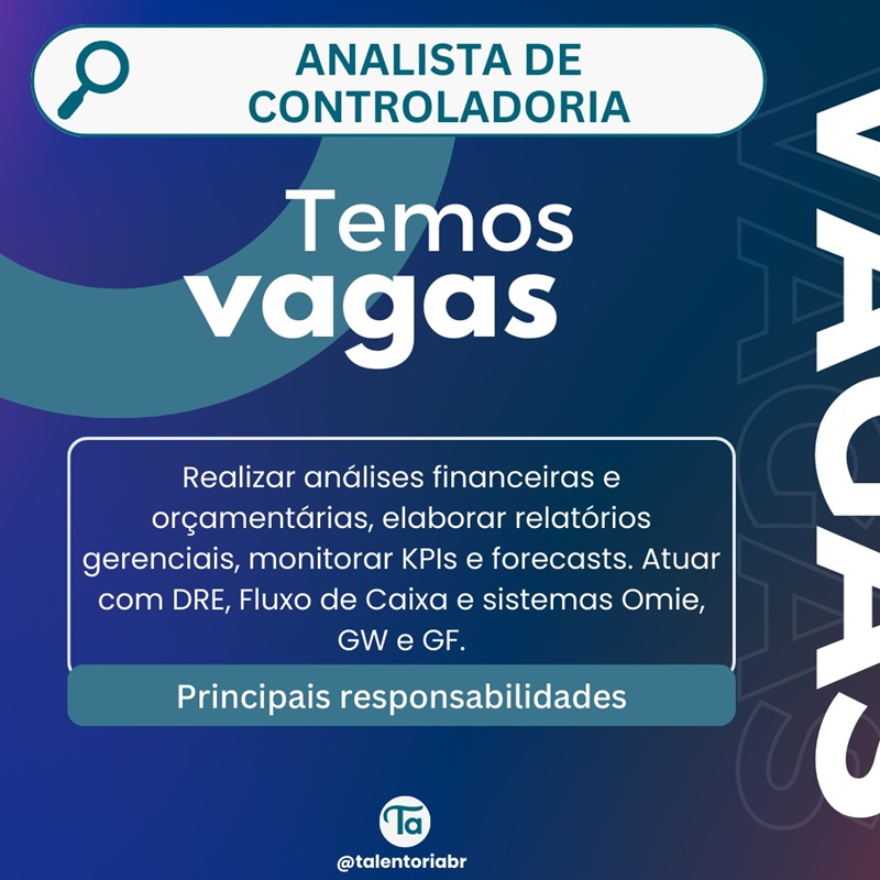 Vaga para Analista de controladoria