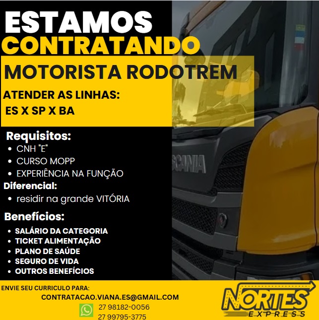 VAGA DE MOTORISTA RODOTREM