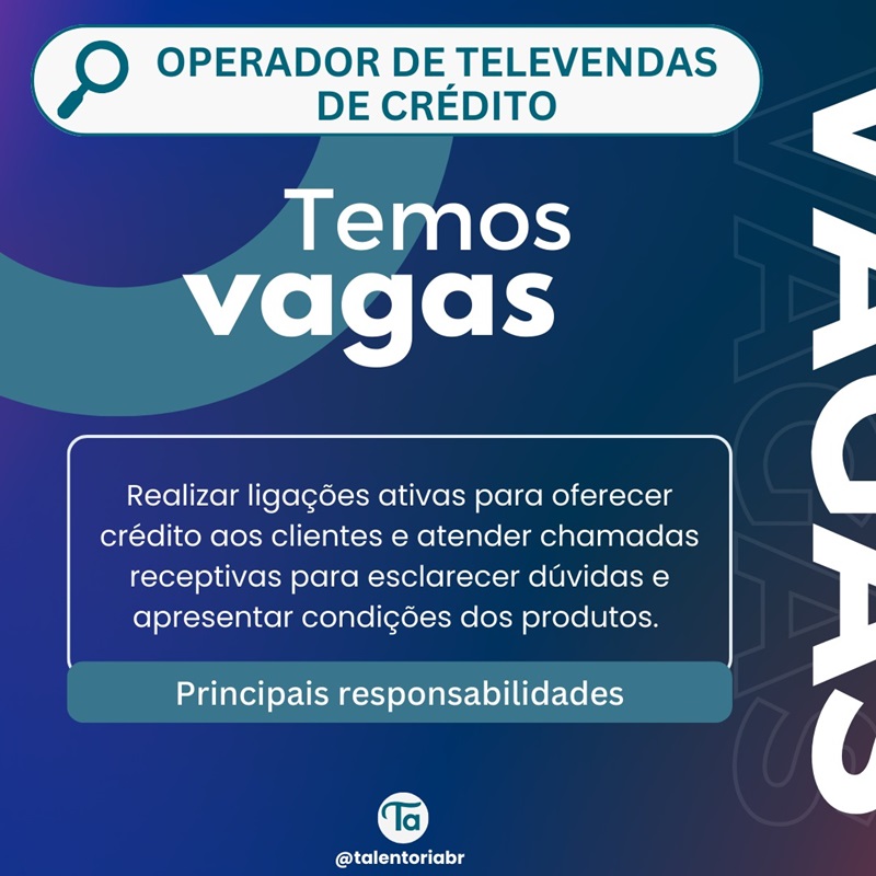 Vaga para Operador de televendas