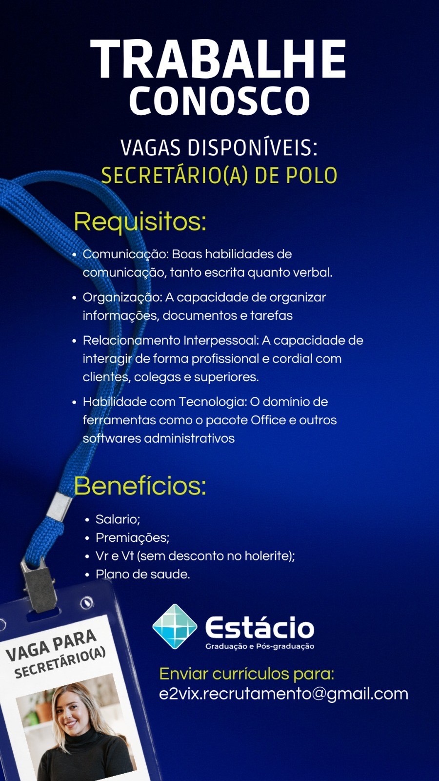 ESTÁCIO CONTRATA SECRETÁRIO DE POLO