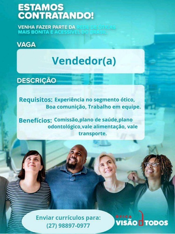 ÓTICA CONTRATA VENDEDOR(A)