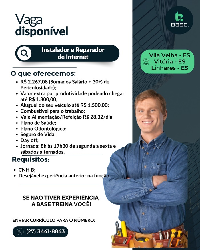 VAGAS PARA INSTALADOR DE INTERNET