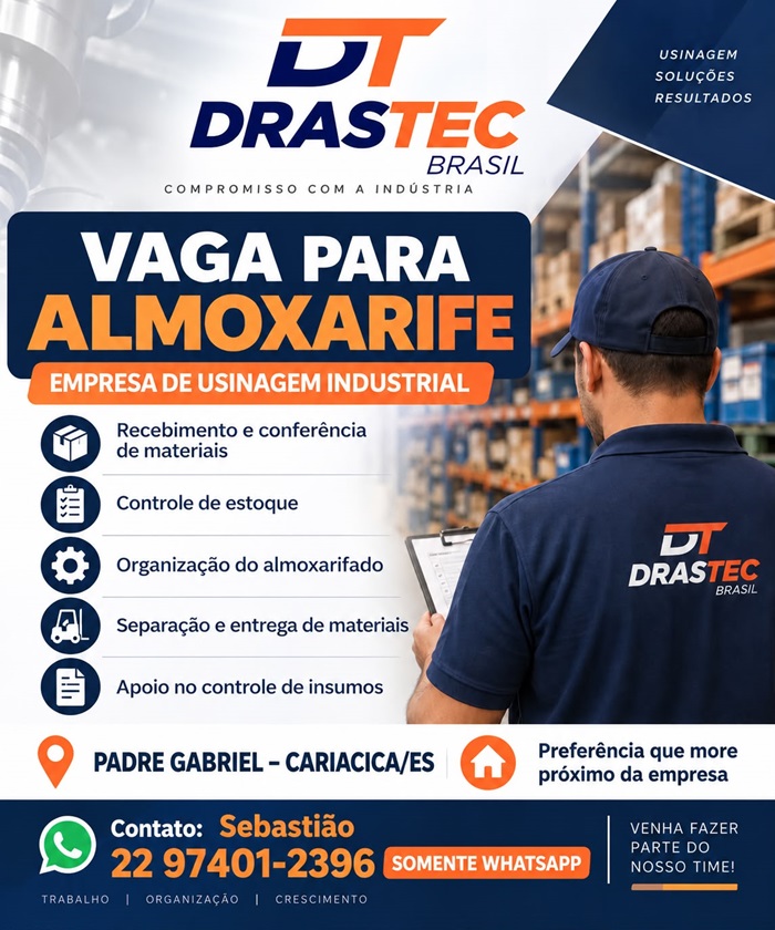 DRASTEC BRASIL CONTRATA ALMOXARIFE