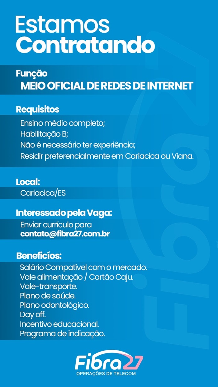 Vaga de Meio Oficial de Redes de Internet
