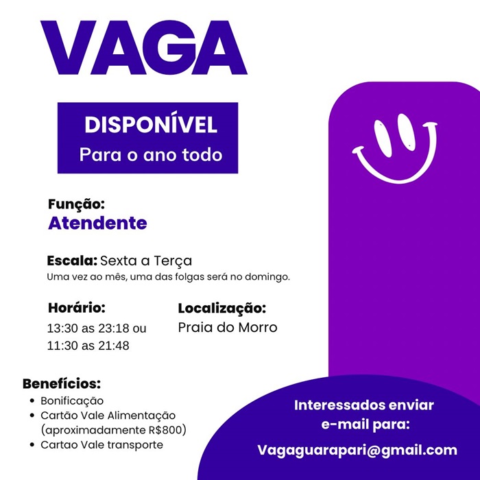 VAGA PARA ATENDENTE - GUARAPARI