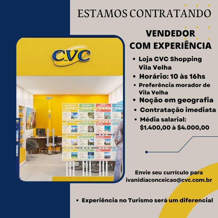 VAGA DE EMPREGO – ÁREA DE VENDAS