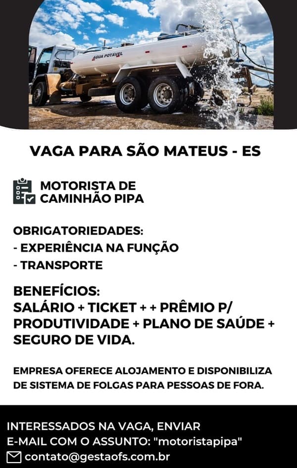 MOTORISTA DE CAMINHÃO PIPA