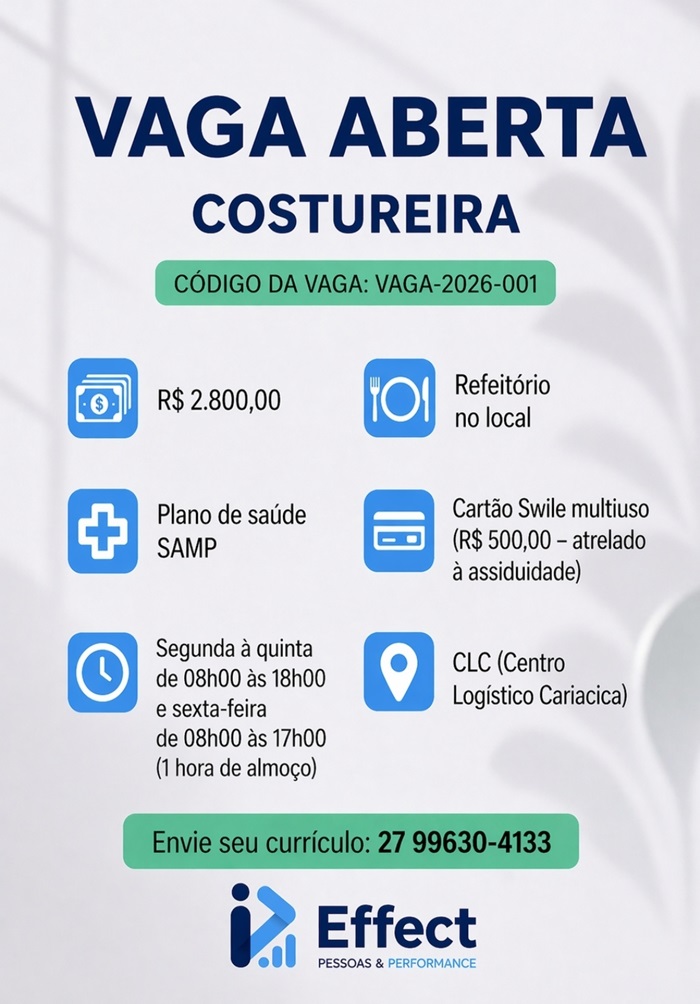 Vaga para Costureira (Centro Logístico Cariacica)