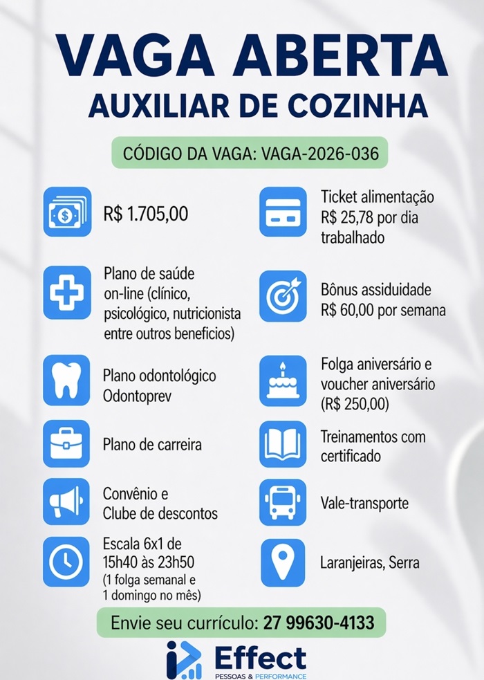 Vaga para Auxiliar de Cozinha