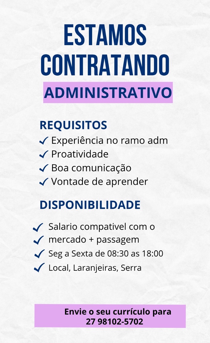 Vagas para Área Administrativo