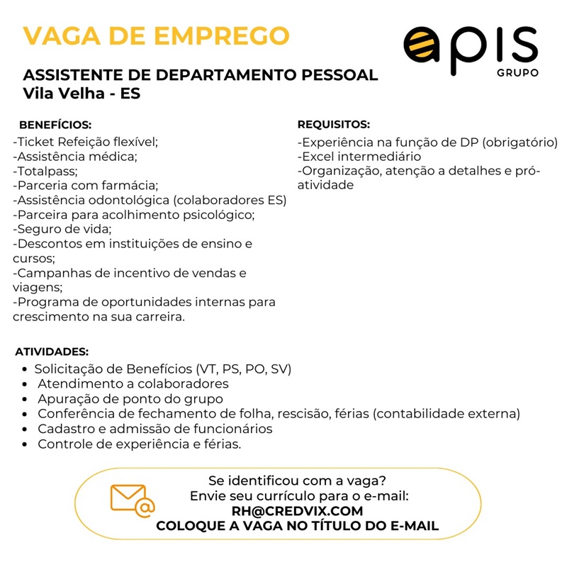 ASSISTENTE DE DEPARTAMENTO PESSOAL
