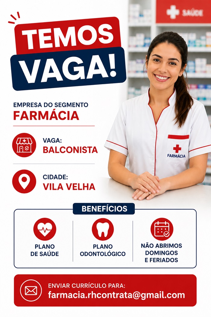 Farmácia contrata Balconista