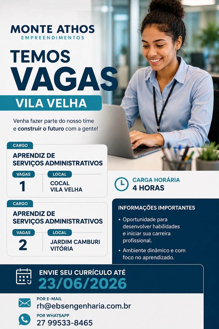 Monte Athos Empreendimentos contrata Aprendiz Administrativo