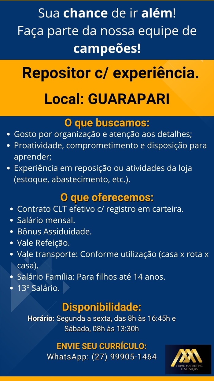 VAGAS PARA REPOSITOR - GUARAPARI