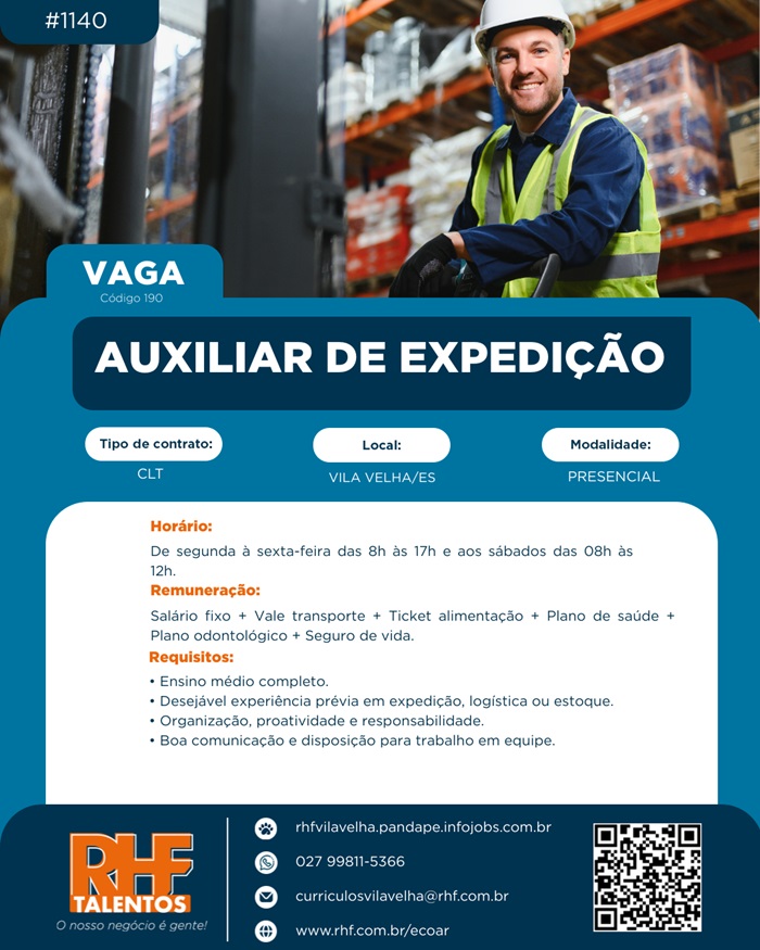 Vaga para Auxiliar de Expedição