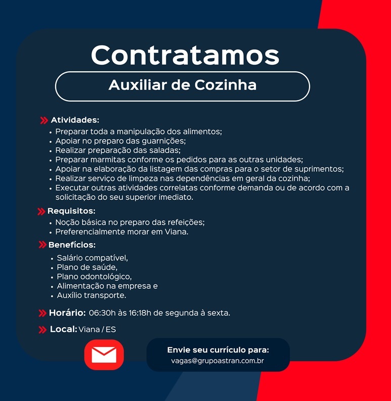 Grupo Astran contrata Auxiliar de Cozinha